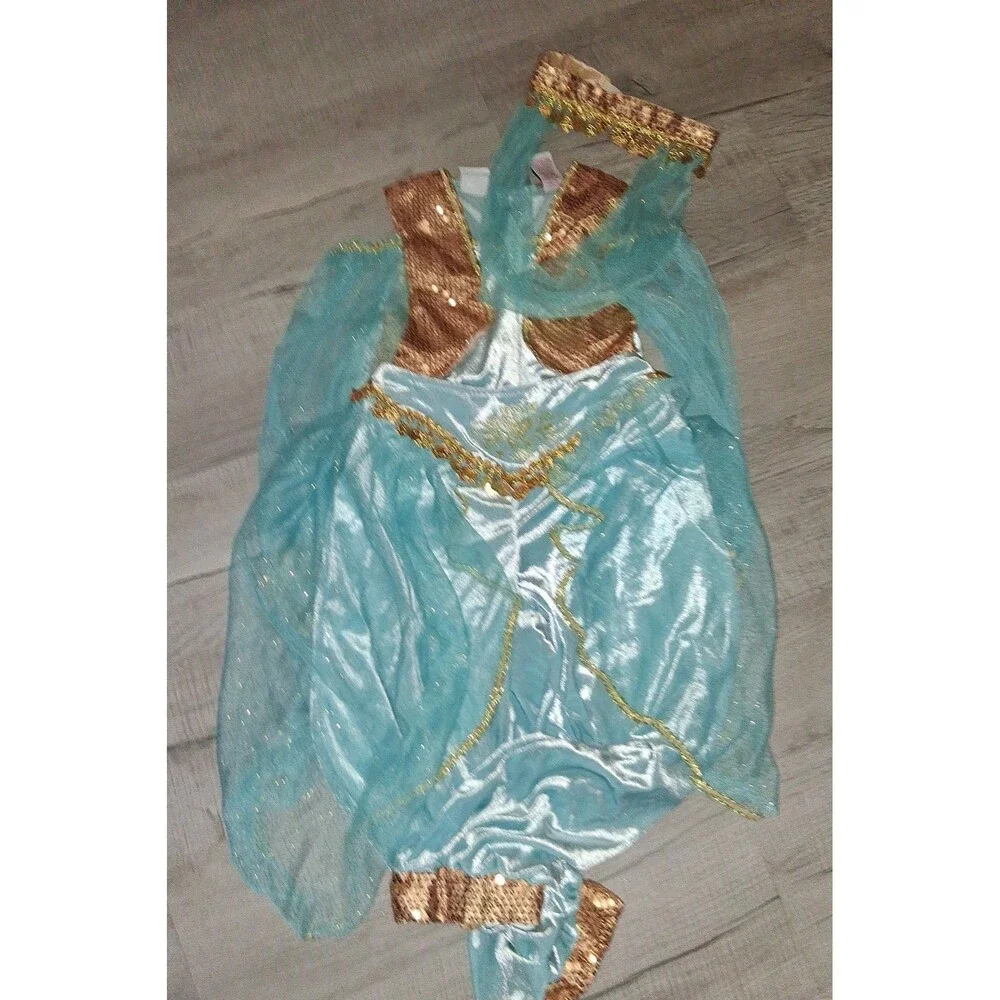 Girls Jasmine Aladdin Costume with Cape and Pants head set 3 pieces sz 7-8